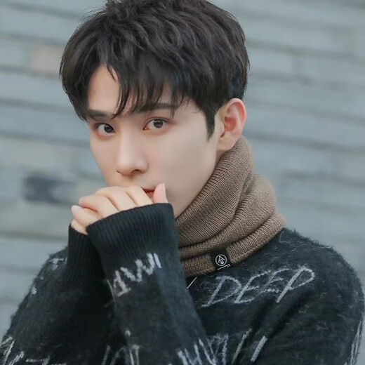 Ice Jade Fengzi Neck Scarf Men's Trendy Neck Warmer Knitted Wool Scarf Women's Autumn and Winter Cycling Windproof Plus Velvet Thickened Pullover Gray