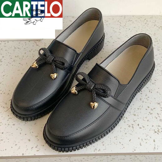 Katile crocodile fashion shallow mouth women's rain boots for women's kitchen work non-slip waterproof shoes low top shoes car washing work shoes rubber shoes rain H553 black 37