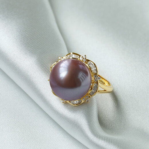 Queen of Pearls Elegant 13-13.5mm Purple Freshwater Pearl Ring Live Ring for Women Birthday Gift
