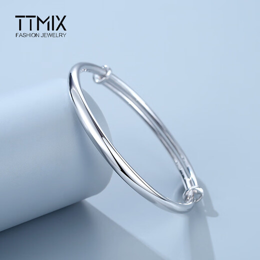 TTMIX platinum bracelet, adjustable push-pull PT950 platinum bracelet for women, versatile smooth hand ornament, hollow 17.1-17.3g, width 3.4mm