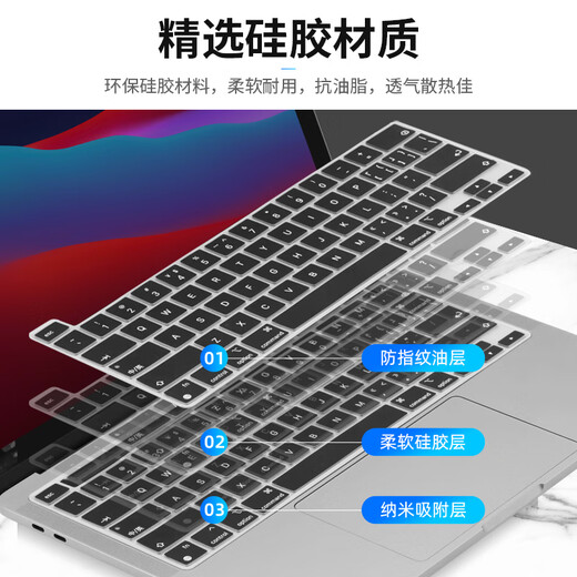 Luwu Apple MacBook Pro 13/15 M2 Keyboard Film 13.3/15.4-inch Computer Screen Film A233 Three-piece Set Eye Protection Anti-Blue Light Tempered Film + Transparent 2015 Pro13 A1278