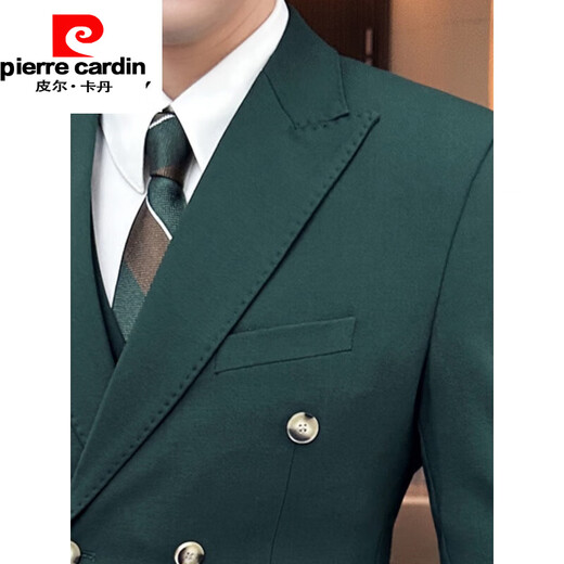 Pierre Cardin suit men's formal suit wedding slim British style business casual double-breasted men's suit jacket new product dark green suit + pants 5XL