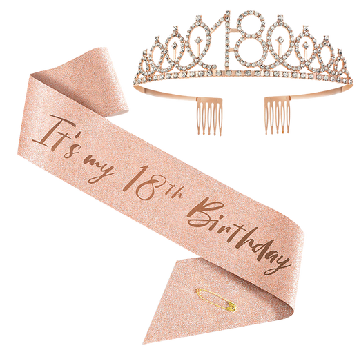 Bo Naling Birthday Crown Forever 18 Years Old Crown Shoulder Strap Party Party Scene Etiquette Adult Welcome Princess Surprise Gift Forever 18 Years Old Crown Gift Box Crown + Shoulder Strap