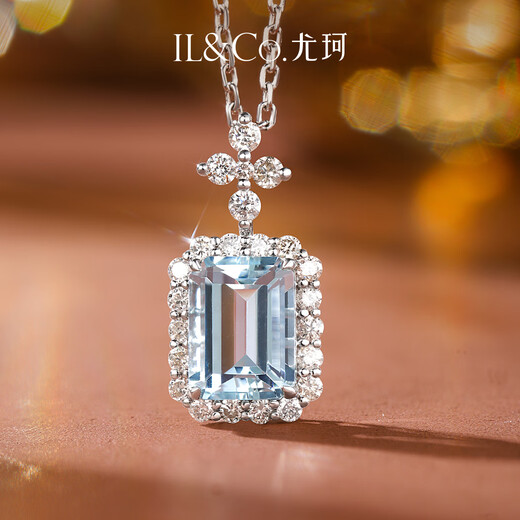 IL&CO Youke Necklace for Women White 18k Gold Natural Aquamarine Diamond Pendant Birthday and Valentine's Day Gift for Girlfriend and Wife 0.9 Carat Natural Aquamarine Pendant with Silver Chain