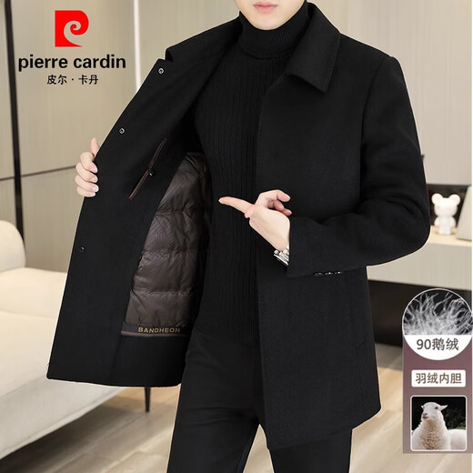 Pierre Cardin wool double-sided woolen coat men's mid-length lapel top men's autumn and winter thickened goose down lining coat double-sided woolen 2316 black mid-length (with goose down M (95-115Jin Jin equals 0.5kg)
