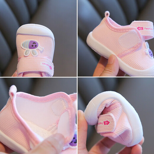 Conejo Big Text Baby Baby Shoes Baby Baby Sole Sole 0-1-2 años de primavera y zapato de verano hablan zapatos de tela para niños anti-deslizamiento Little Bee Pink Inner Longitud 12.5cm (6-12 meses recomendado)