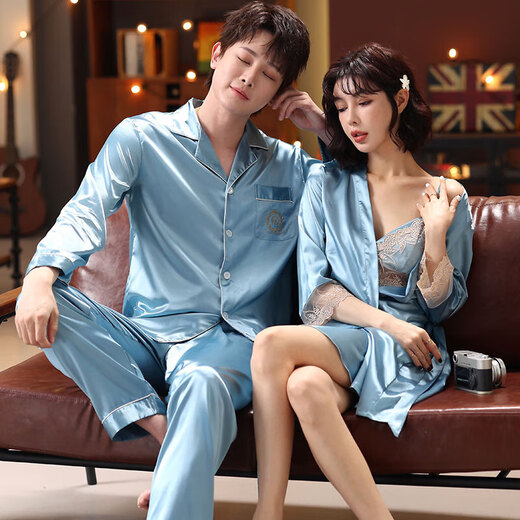 Modal 2025 New Couple Pajamas Ice Silk Spring and Autumn Summer Nightgown Sexy Padded Nightgown Women's and Men's Suit Lady's Black 2XL Male + Female L