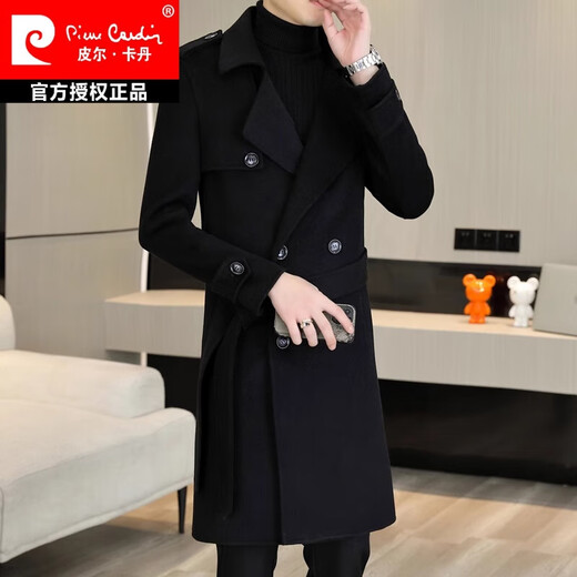 皮尔卡丹（pierre cardin）毛呢大衣男中长款帅气腰带修身羊绒呢子外套羊毛双面呢子风衣针织 咖啡色 170/M【建议90-110斤】