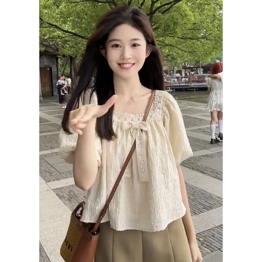 梦伊蓝（MENGYILAN）洋气夏季孕妇装套装甜美小清新减龄短袖孕妇上衣辣妈怀孕期托腹裤 蝴蝶结上衣+卡其托腹短裤【套装 L【建议100-120斤】
