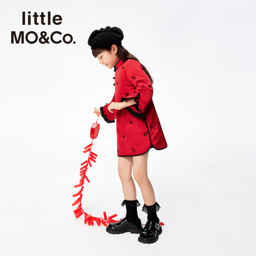 Little MO&Co. New Year's dress children's clothing 25 spring new style girls new Chinese style cheongsam skirt quilted dress big red 140 140/68