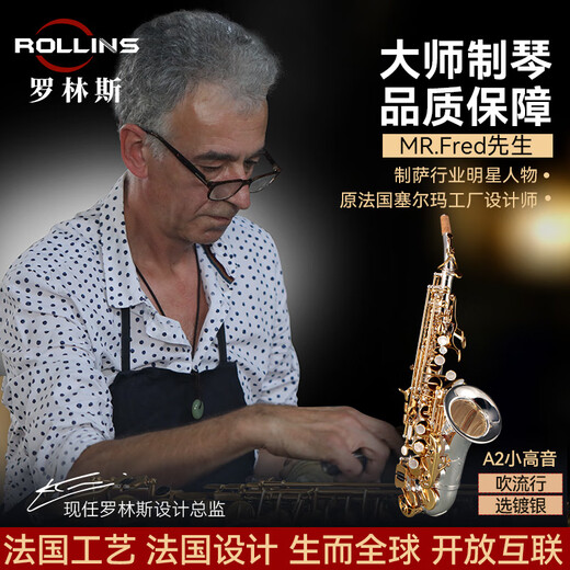 Rollins Rollins Saxófono A2 Pequeño Bend Tuercil Saxofón Instrumento B-Float Infantil Saxofón Silvero A2 Pequeño agudo de agudos chapado