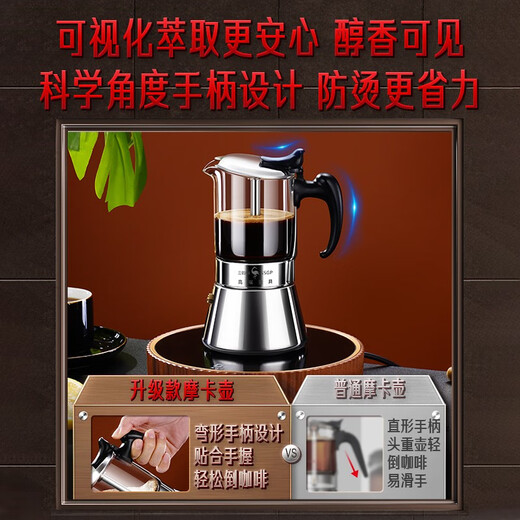 三四钢（SSGP）【德国】摩卡壶双阀煮咖啡壶意式萃取不锈钢手冲壶家用手冲咖啡壶 下拉详情跳转到下单页 240ml