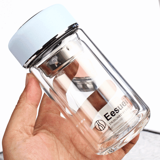三栖虎玻璃杯松道双层玻璃杯男女士时尚新水晶杯茶杯子商务办公 200ml 诗特意(1585)蓝