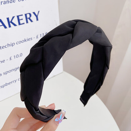 Feihua headband for women, high-end, wide-brimmed headband for going out, forged braid, high skull headband, face-showing small spring hair accessory, black 1 piece