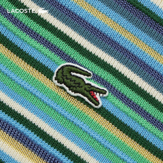 LACOSTE French Crocodile Women's 24-year summer new short-sleeved contrasting striped fashionable knitted POLO shirt AF7027 iri/green striped color block 34 /155
