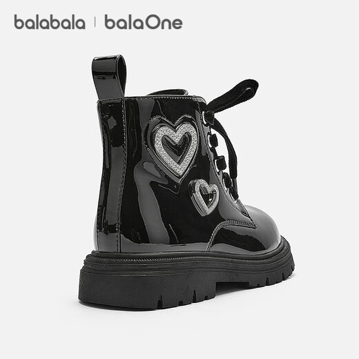 Balabala children's shoes girls Martin boots glossy 2026 new spring and autumn baby boots zipper style New Year's anti-slip love shape