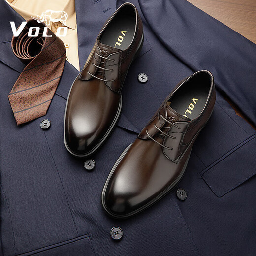 VOLO Rhino Men's Shoes Classic Formal Shoes Winter Business Casual Leather Shoes Breathable Men's Wedding Shoes Dark Coffee 43
