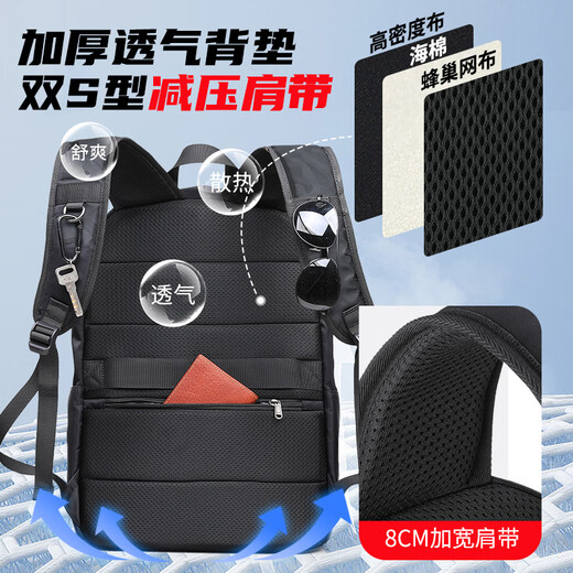 智纳双肩包男休闲潮流背包防泼水旅行通勤电脑包初中高中大学生书包 迷彩黑【经典款15.6英寸】