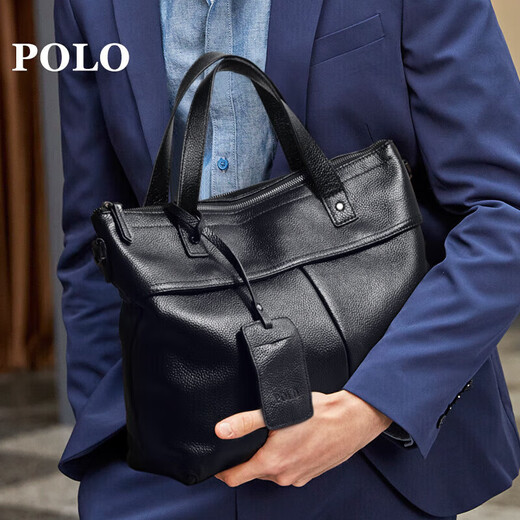 POLO briefcase men's official handbag first-layer cowhide business 14-inch computer bag birthday gift for boyfriend