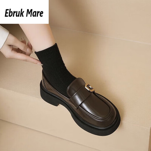 Ebruk yegua mocasines para mujeres zapatos de cuero negro para mujeres 2023 nuevos zapatos solteros suaves de 2023 sólo grueso estilo británico cuatro marrón 35