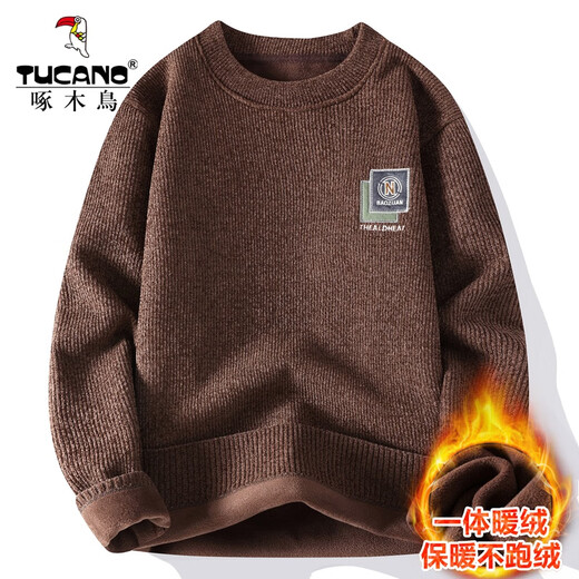 Woodpecker (TUCANO) sweater for men's new autumn and winter integrated velvet sweater for men's plus velvet thickened warm base shirt top for men 829~white XL ~115-135Jin [Jin equals 0.5 kg]
