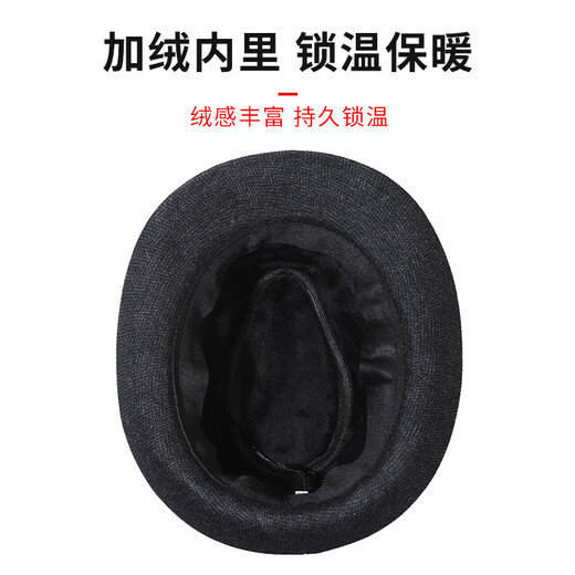 ALLFOND中老年人帽子男士礼帽冬季羊毛呢保暖老人爷爷爸爸复古爵士绅士帽 黑色 中码（57-58cm）