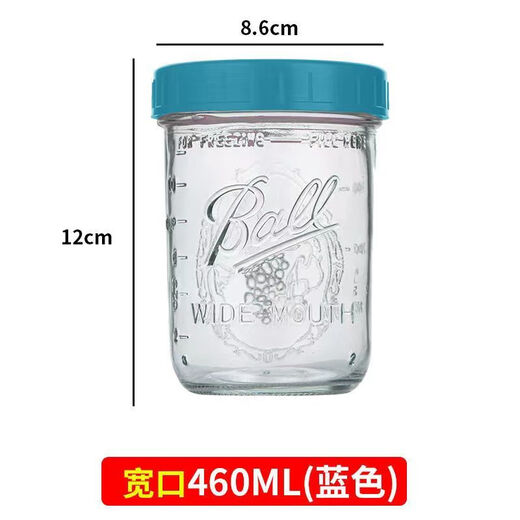 FANCYCHIC【681件】梅森可蒸煮玻璃密封罐果酱罐头蜂蜜瓶储物罐隔夜燕麦杯 【Ball】蓝色盖 2个 650ml【Ball满口容量】有杯
