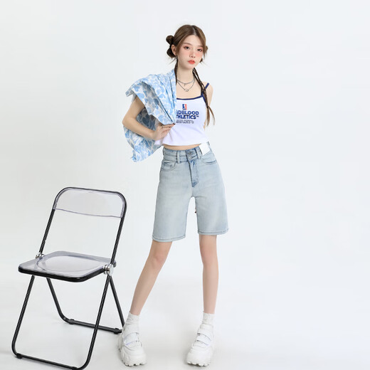 HMRSV2025 NEUER NEUE High-T-Fünf-Punkte-Denim-Shorts für Frauen losen und schlankes Retro-Design mittelgroße Hose Trendy Moonlight Blue-H9930 M Empfohlenes Gewicht 99-109jin [Jin entspricht 0,5 kg]