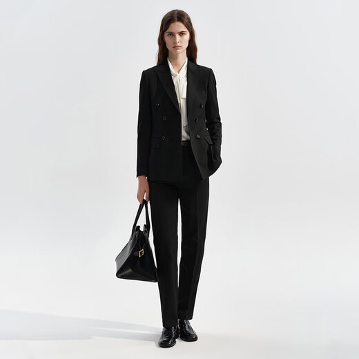 Oein Lerens cloth black double-breasted suit jacket female college student interview formal wear small waist suit suit black suit + straight trousers M