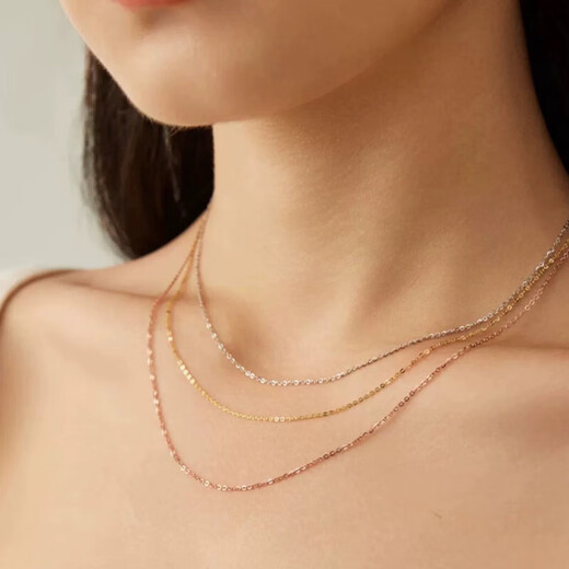 OIDSG18K gold necklace women's O-shaped chain clavicle chain plain chain AU750 gold rose gold color gold K gold-Huang Laofengxiang's same style 1.4mm Lao Fengxiang's same style