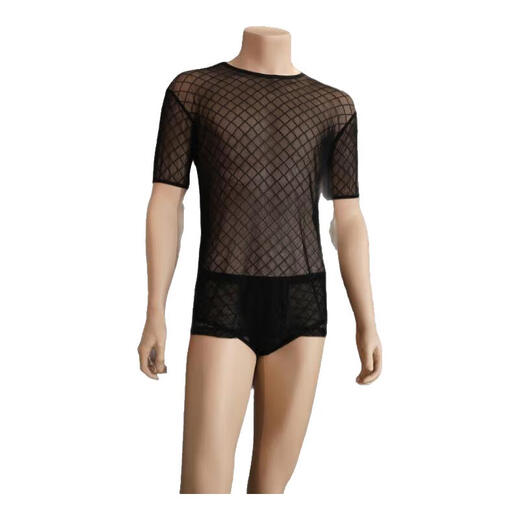 Sex toys role-playing sexy pajamas, sexy underwear for men, exclusive for couples, high-end uniforms, temptation thongs, three-point sexy pajamas for women, extremely tempting black silk suit, rhombus sheer black (T-shirt + underwear), sexy underwear, men's bed date shirt, no need to take off sexy clothes