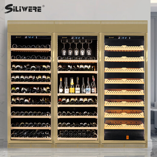 SILIWERE/SILIWERE red wine cabinet, constant temperature wine cabinet, custom wine cabinet, large wine cabinet, double door wine cabinet, custom wine cabinet, width 2400, depth 450, height 2200 champagne gold 750L exclusive version
