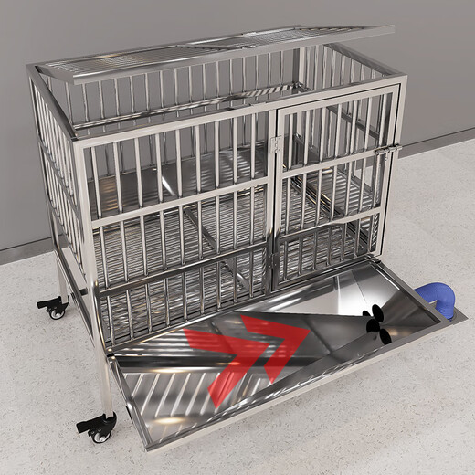 HKML stainless steel dog cage, large dog cage, medium-sized dog cage with separate flushing toilet, funnel tray, small dog kennel, manual flushing - enclosure type - length 125*width 75*height 125cm stainless steel 202 hollow round tube cage + skylight + funnel tray - dog bowl included