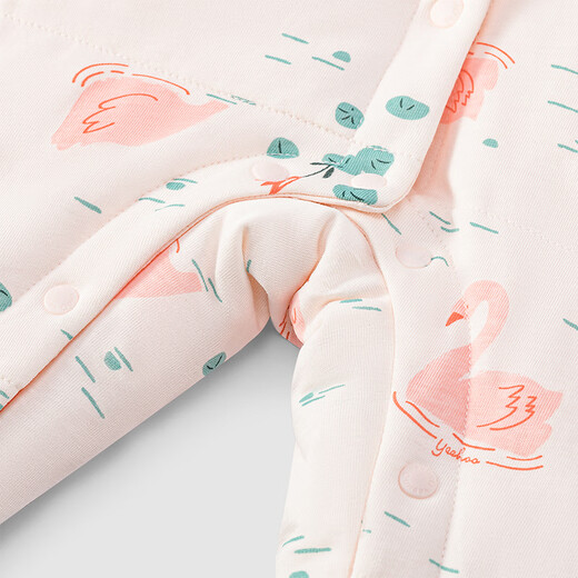 YEEHOO baby quilted one-piece autumn and winter warm long-sleeved baby underwear for girls and boys, baby clothes, foundation swan, lapel style 73cm (recommended for 6-9 months)