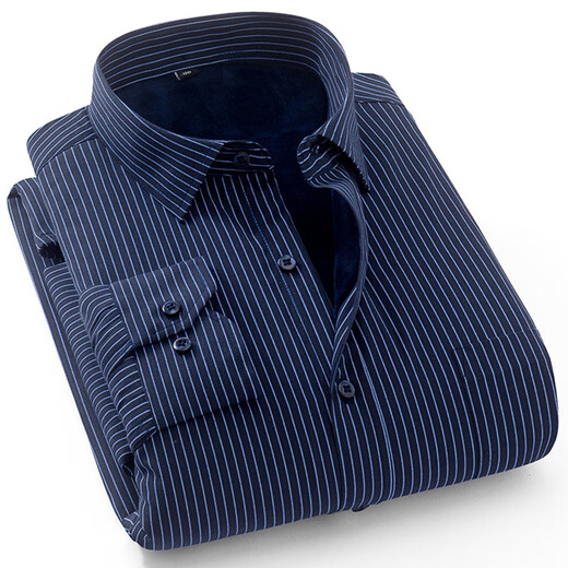 Nobel Paul (NOBOLPAUL) warm shirt men plus velvet thickened solid color business casual long-sleeved shirt workwear free white shirt large size men's clothing M719 blue strip 42 [Suggested 160-170Jin [Jin equals 0.5 kg]]
