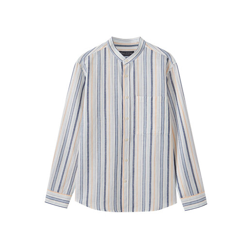 Marc O'Polo/MOP 2024 Summer New Stand Collar Dark Vertical Striped Line Casual Long Sleeve Shirt Men's Light Blue 826 L