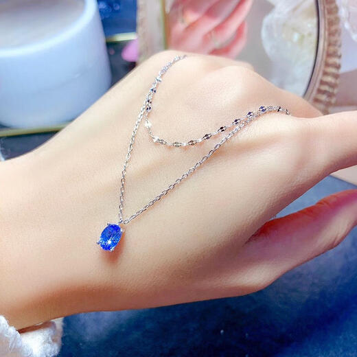 Weizhou s925 silver necklace chain empty support oval 5*7 inlaid with tanzanite simple fashion novel female clavicle chain empty support 5*7 platinum plated