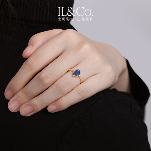 IL&CO Youke 18K gold natural sapphire ring women's cabochon colored treasure ring carat birthday gift for wife 1 carat main stone about size 14