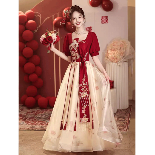 Seidler high-end tulle skirt wedding toast suit 2025 new style bride return home engagement host performance evening dress dress picture color S