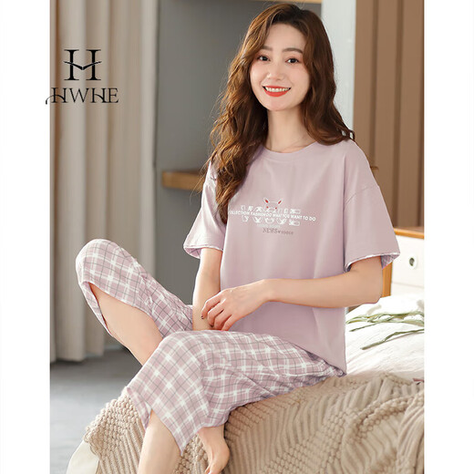 HWHE LUMBRE LUXURIE MARQUE PAJAMAS À MANDE CORFAIRE POUR FEMMES COTTON PURE 2025 Été Nouveau décès décontracté et à la mode en matière de vêtements pour l'âge 12052 Orange Powder L (165 Taille) Recommandé pour porter du poids 100-120jin [Jin est égal à 0,5 kg]