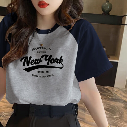 
Simple direction black and white contrasting raglan sleeves pure cotton short-sleeved T-shirt for women 2025 new European summer loose shoulder half-sleeved top 1585 white/black raglan short-sleeved pink print One size S