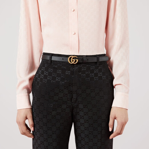 GUCCI古驰GG Marmont系列窄版腰带2厘米宽 黑色 80cm