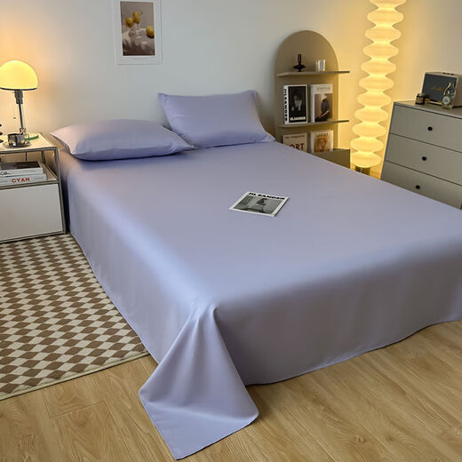 舒炫夏季单件纯色单双人1.5m冰丝丝滑裸睡被单学生宿舍 洛可可-白+银灰【床单为银灰】 160x220cm【单件床单】