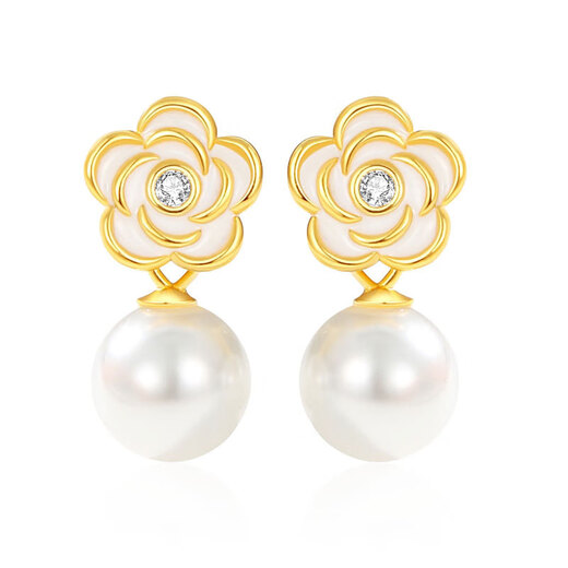 Wanlifu S925 silver French camellia earrings for women retro flower pearl earrings niche design earrings new style EY653 gold (with plastic ear plugs) 925 silver
