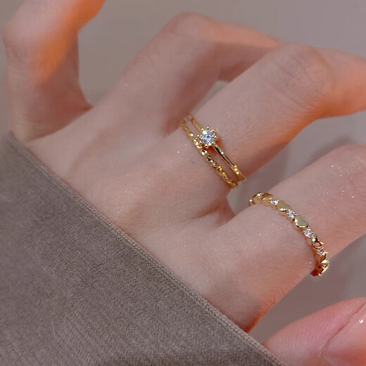 Yadige 18k gold ring women's light luxury design niche personality sexy open ring index finger ring high color retention love set (3