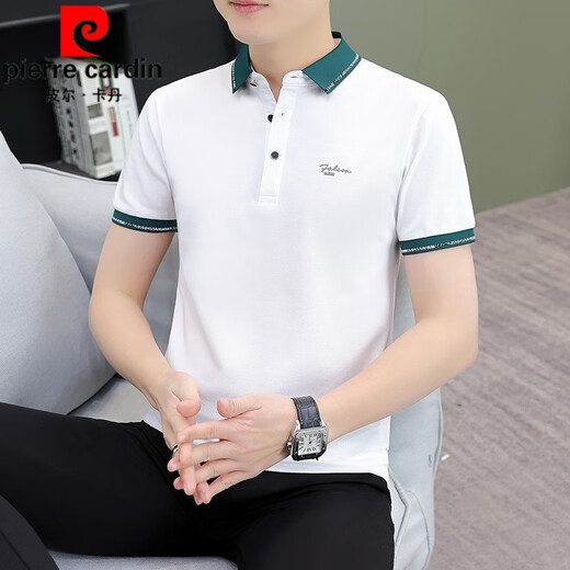 皮尔卡丹（pierre cardin）冰丝短袖t恤男士夏季潮流翻领子衬衫领POLO保罗衫半袖上衣服 TB-QY733黑色 M 【建议100-120斤】