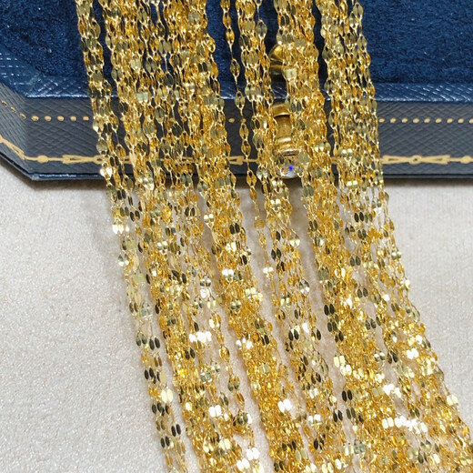 Fujiu 18k gold necklace women's clavicle super flash tile 45cm with pendant plain chain gold au750 adjustable Chinese Valentine's Day 18K white tile chain about 45cm