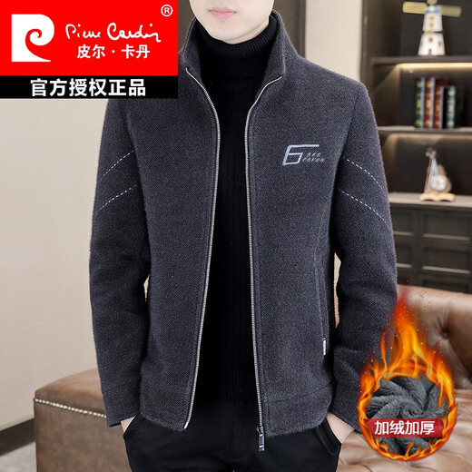 皮尔卡丹（pierre cardin）金貂绒夹克男2025冬季新款立领加绒加厚短款修身毛呢大上衣外套 6629加绒黑色 2XL 140-150斤