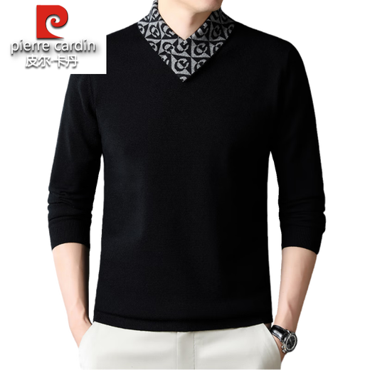 皮尔卡丹高端男士羊毛衫100%羊毛2025新款V领毛衣秋冬时尚纯羊毛打底衫男 927款【纯黑】 XL 175【建议体重135-155斤】
