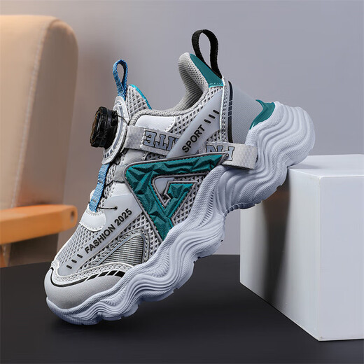 Children's shoes for boys and girls' shoes for summer breathable mesh medium-sized children's boys running shoes non-slip sports shoes gray-green (summer mesh) 683 37 inner length 23.5cm